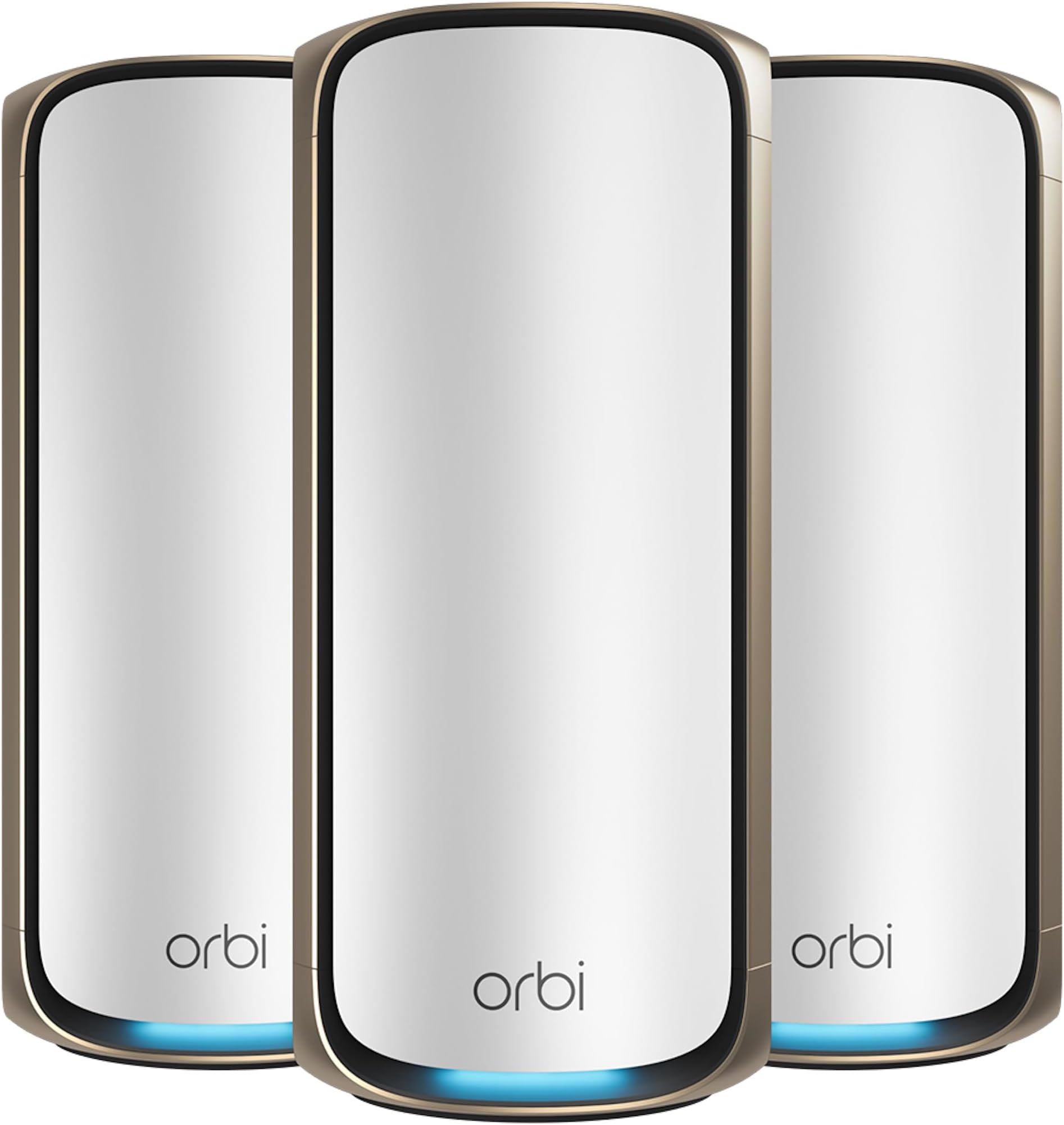 NETGEAR Orbi 970 Series | WiFi 7 Mesh System | RBE973S | Wireless Router + 2 Satellites | Up to 27 Gbps | Covers 8,200 sq. ft. | Connects up to 200 devices | Quad-band BE27000 | 10 Gig Internet Port