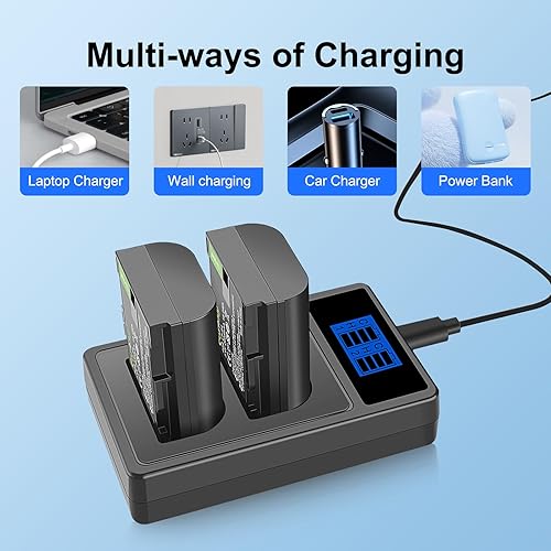 Miniatura 5 de Paquete de 2 baterías LP-E6 de 2600 mAh y cargador de batería dual de repuesto LP-E6 LP-E6N para cámaras Canon EOS R R5 R6 R7 60D, 70D, 80D, 90D,