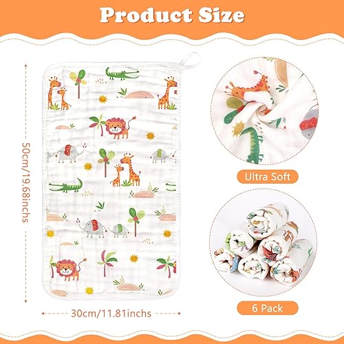 Miniatura 2 de Paños de muselina para bebé, paquete de 6 paños de muselina para eructos, 100% algodón, grandes, 20 x 12 pulgadas, suaves, 6 capas, trapos para