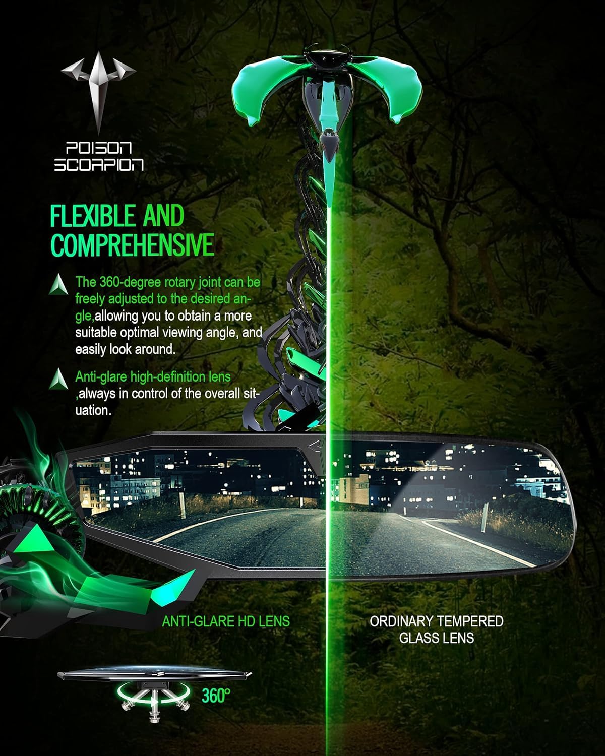 POISON SCORPION UTV Rear View Mirror, Ranger CNC Center Rearview Mirror CNC Accessories Compatible with 2015-2025 Defender HD8 HD9 HD10 / Ranger 500 570 900 1000 XP Midsize Crew EV ETX