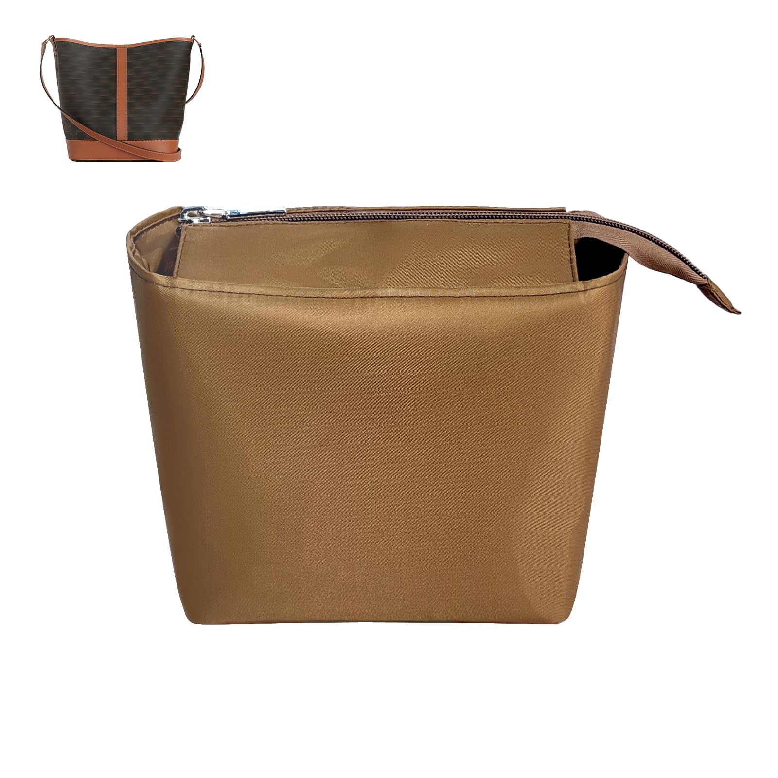 QIGUAN Purse Organizer Insert, Slim Inside Bag Organizer Insert Fit for Celine Triomphe Canvas Bucket Bag Small Drawstring Inner Liner Bag In Bag