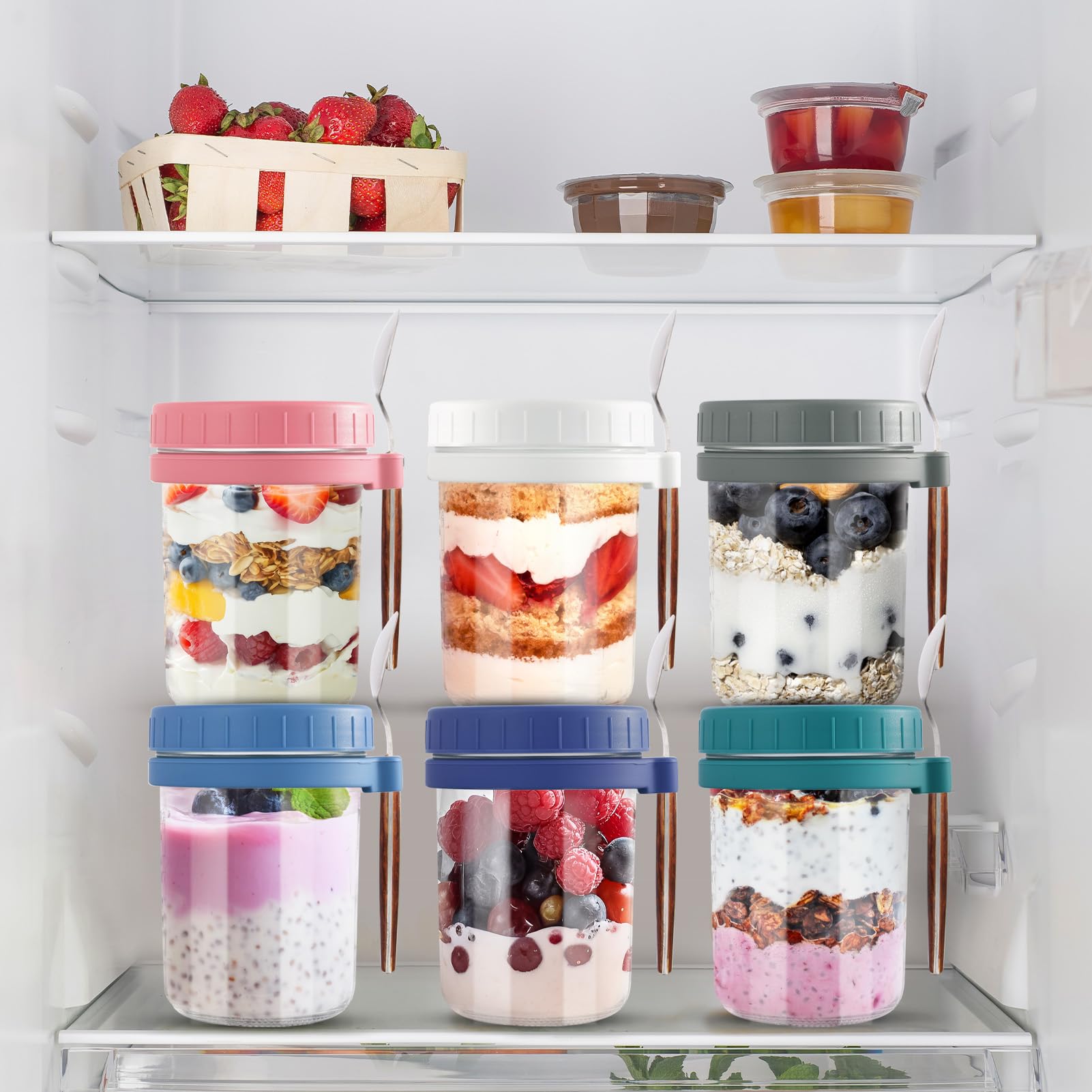 Set Di 4 Barattoli In Vetro Borosilicato 400 Ml Con Coperchi In Silicone, Adatti A Microonde, Forno, Lavastoviglie E Freezer, Per Overnight Oats E Meal Prep