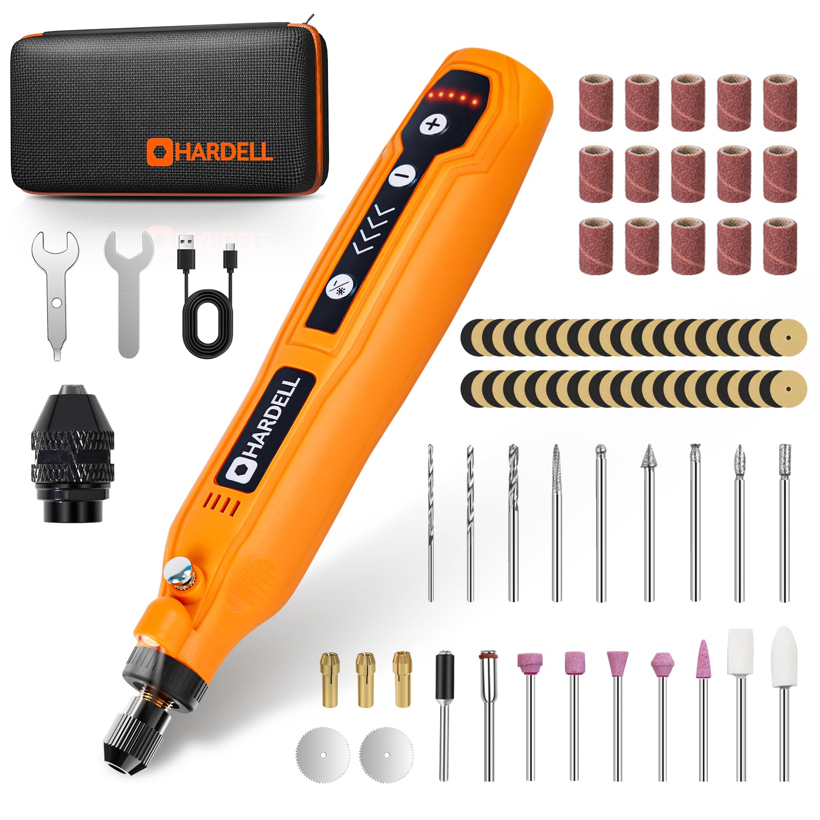 HARDELL Mini utensile rotante senza fili, 5 velocità e ricarica USB, kit di utensili rotanti con 71 accessori, multiuso 3,7 V, strumento fai da te per levigatura, lucidatura, foratura, incisione
