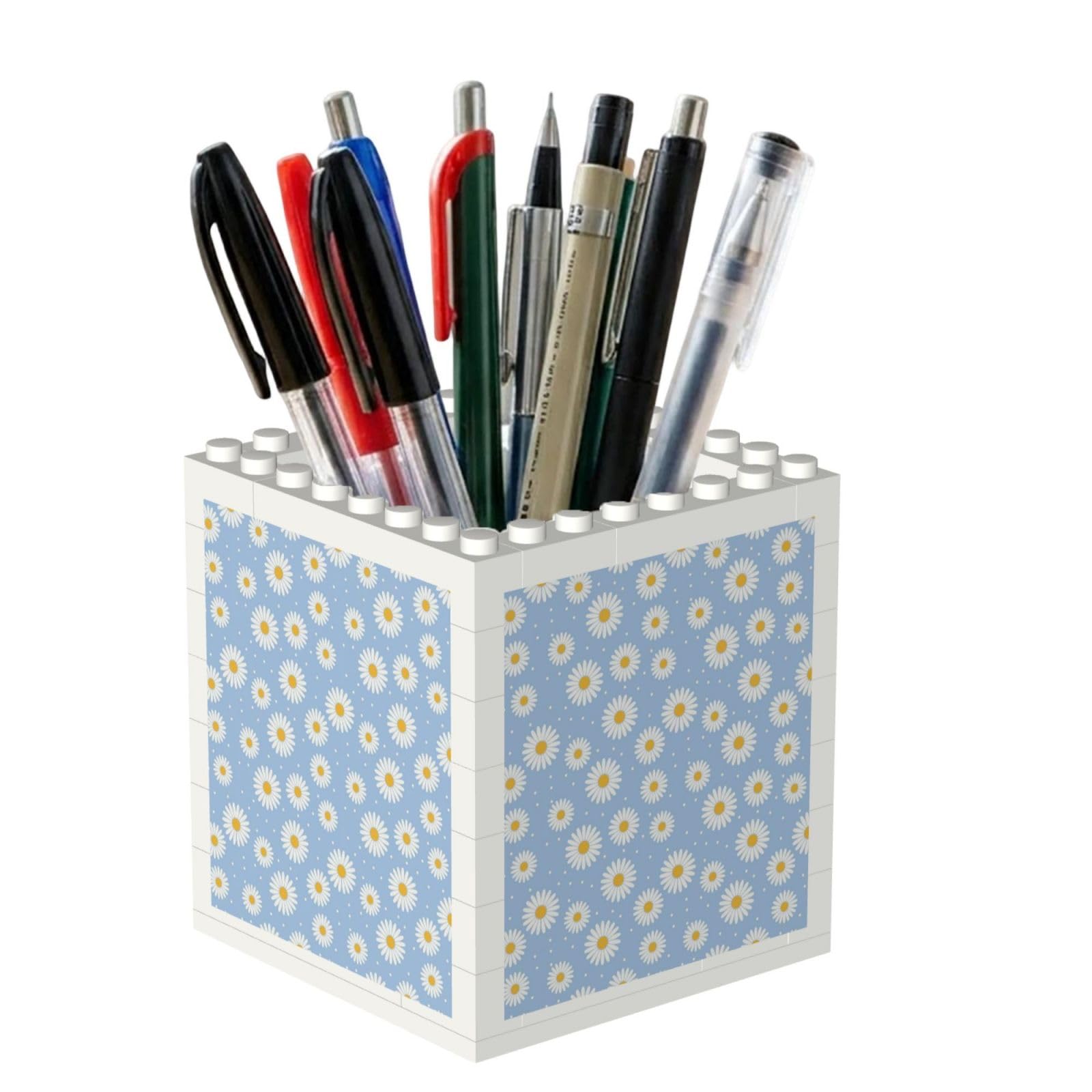 Poadnly Daisies On A Blue, Pen Pot Pencil Holder for Office Home School, Compact Desk Organiser for Office Stationery