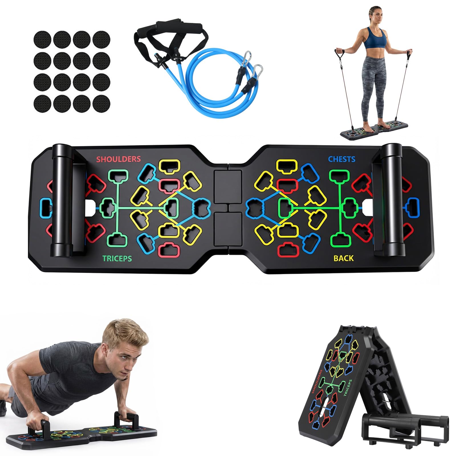 Push up Board 26 in 1, Flessioni Attrezzi, Allenamento Palestra in Casa Gym, Maniglie Antiscivolo & Corda Elastica, Allenamento Muscolare & Della Forza, Piega Portatile,Tavola per Flessioni