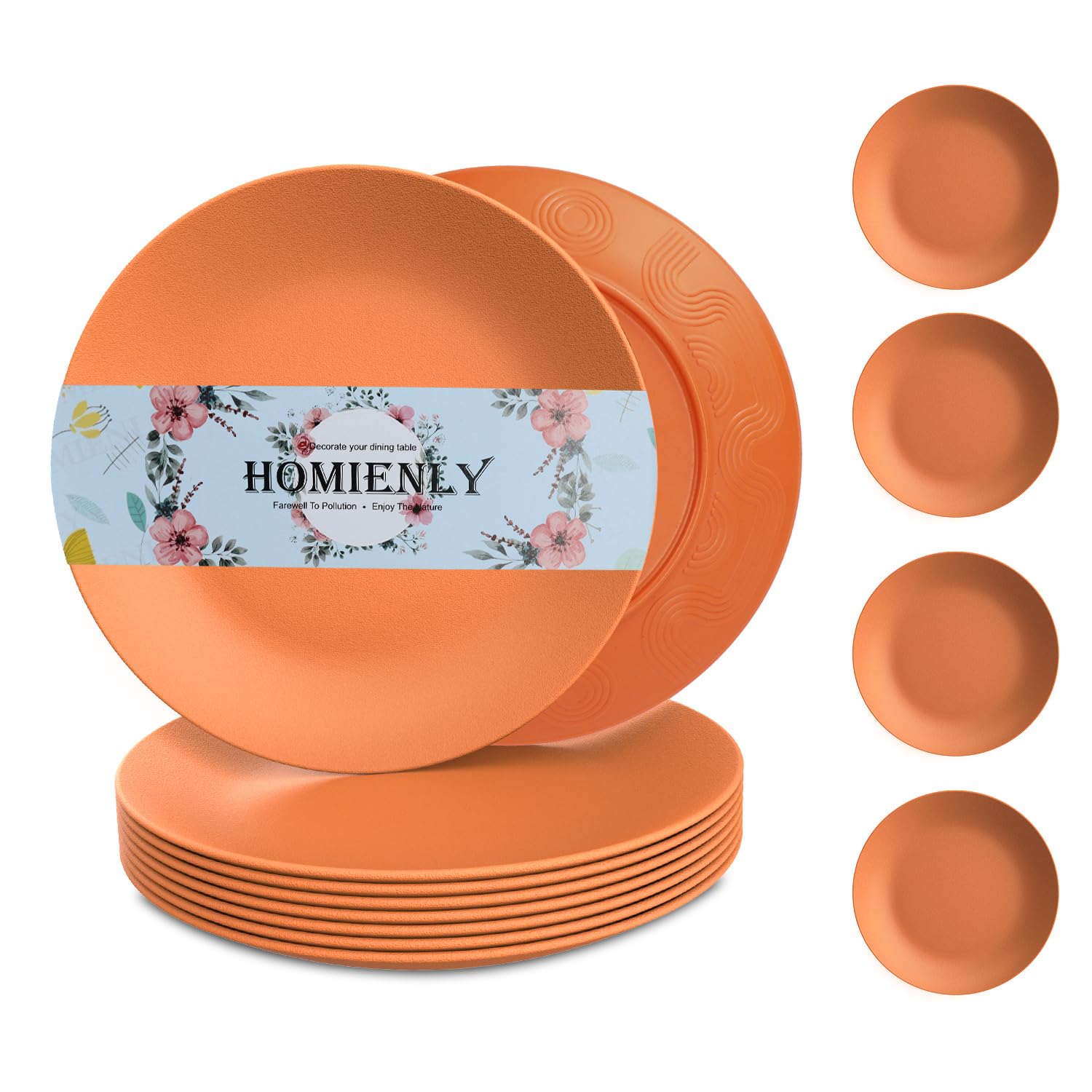 Homienly Flat Dinner Plate Set of 8 - Alternative for Plastic, Microwave and Dishwasher Safe, Wheat Straw Dinnerware for Kitchen, Unbreakable Kids (