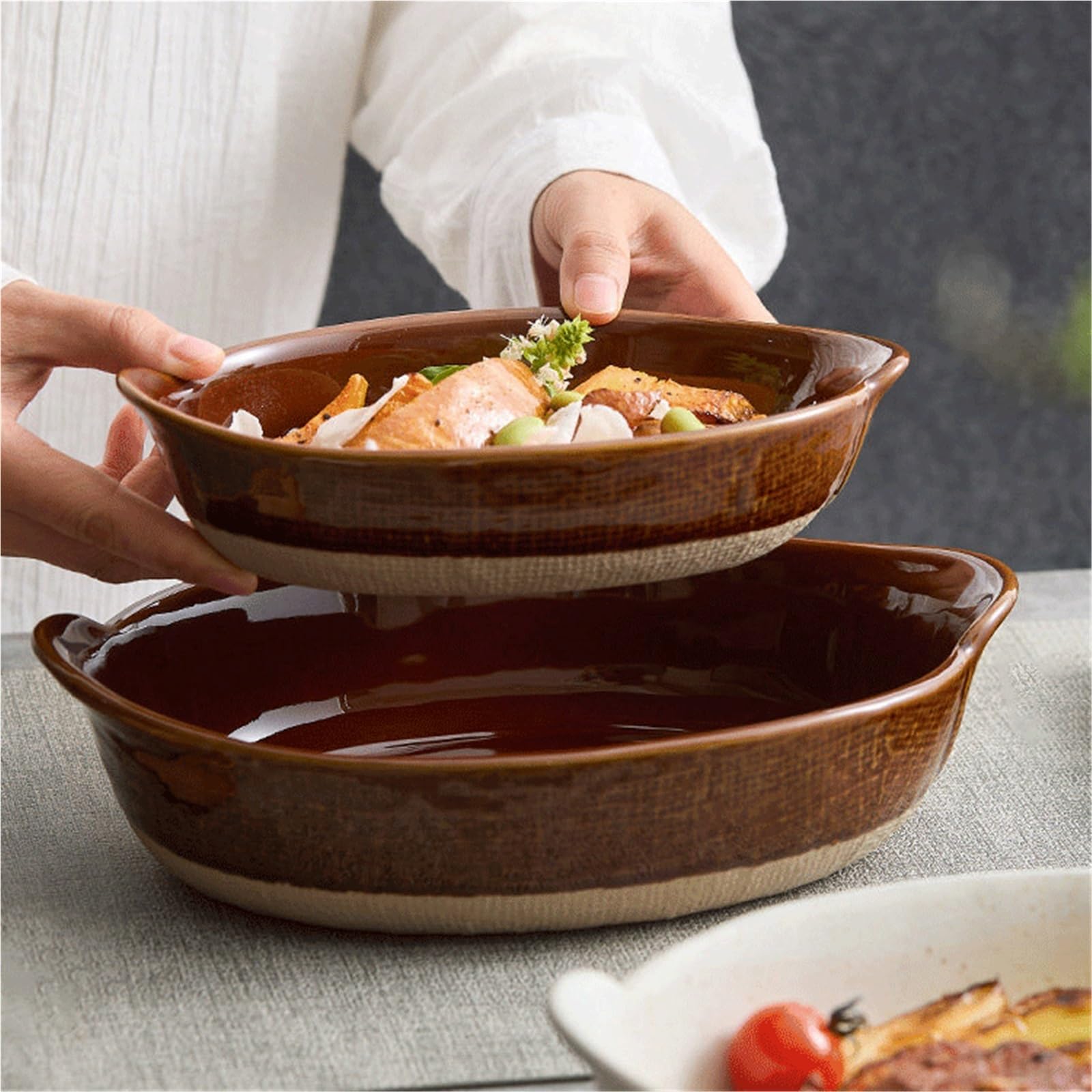 Plat Four Bol de cuisson en céramique avec poignées ménage Plat Gratin