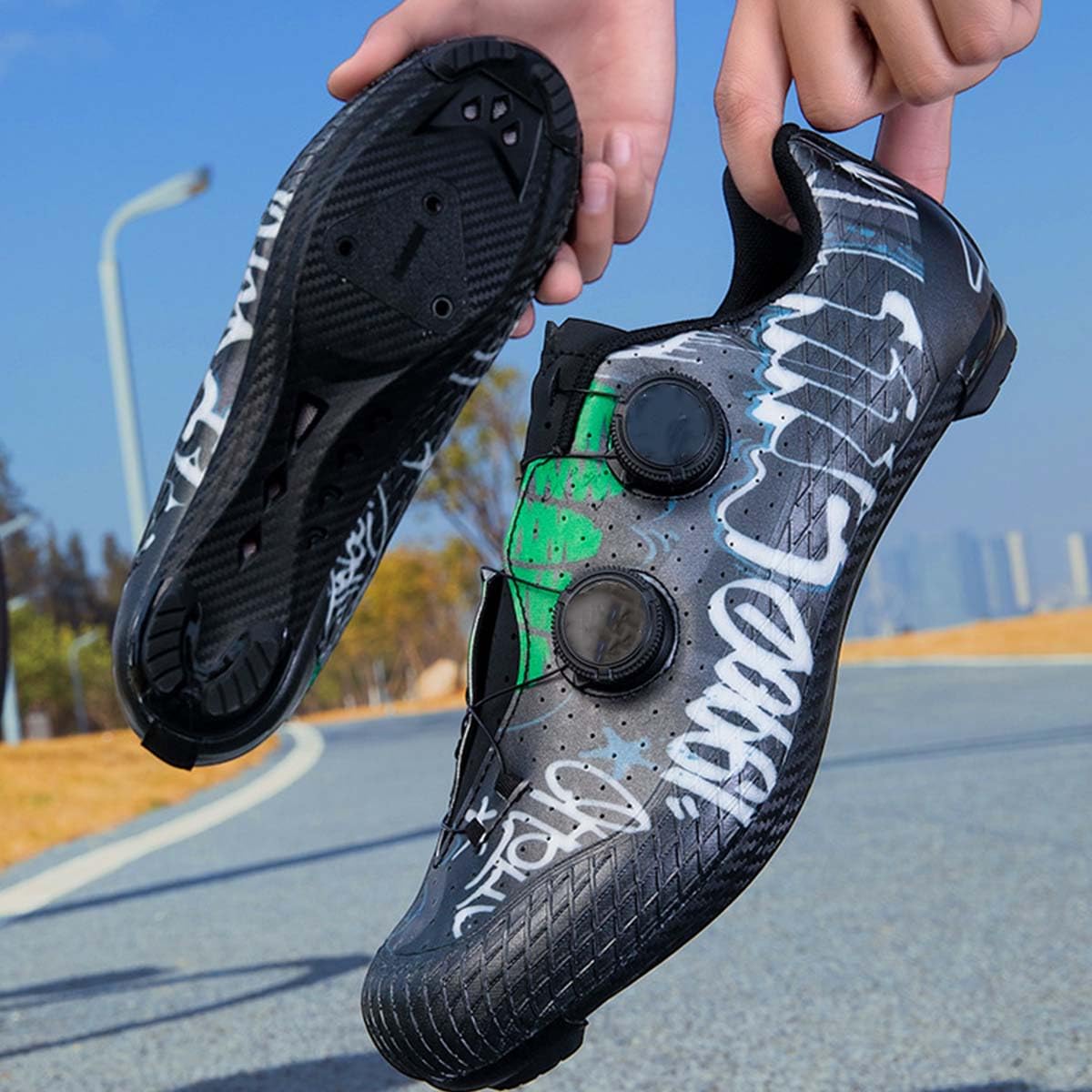 Scarpe da Ciclismo su Strada con Delta Pedale | Traspirante, Leggera, multifunzionali, Microfibra, Chiusura A Rotella, Suola Antiscivolo, Sportive da Esterno