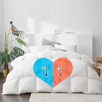 Highland Feather Dual Zone Hungarian White Goose Down Comforter - Ultra Soft Dual Duvet Insert - Perfect for Couples -Left Right Warm & Cool Zone - 700TC & 850 Loft.