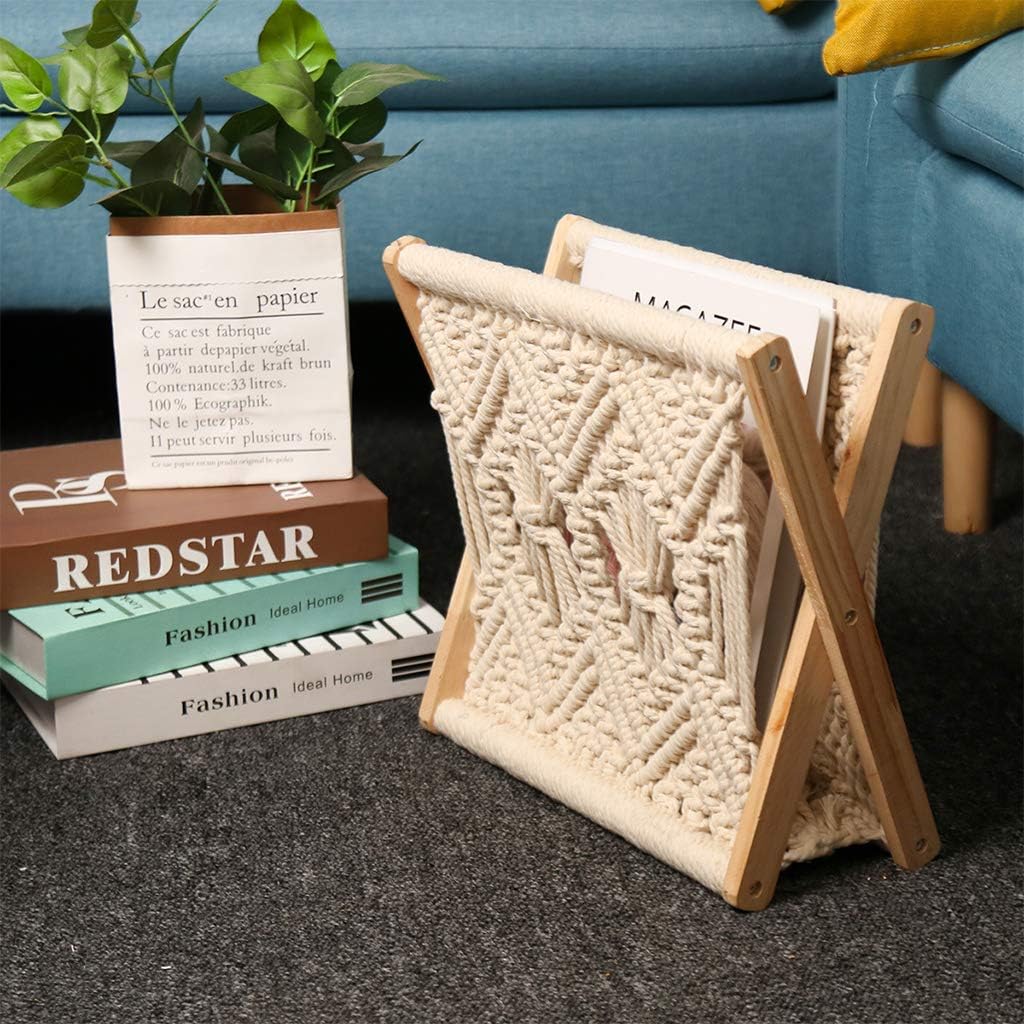 Nordic Cotton Woven Storage Basket Boho Macrame Knitting Folding Magazine Rack Desktop Book Shelf Photo Props
