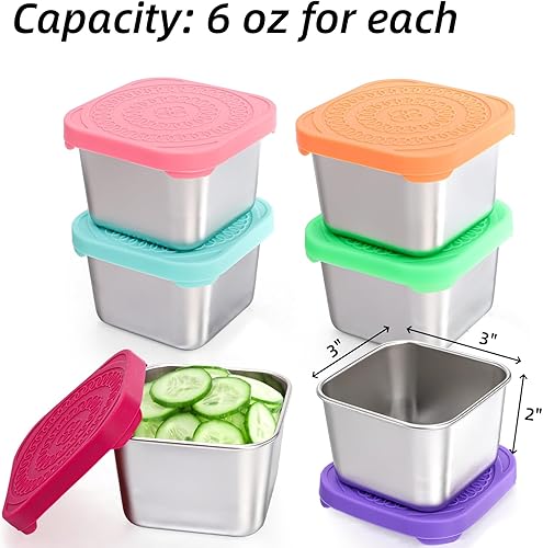 Miniatura 2 de Eorbow Paquete de 4 recipientes de aperitivos de acero inoxidable 304, caja de almuerzo pequeña de 6 onzas a prueba de fugas con tapa de silicona,