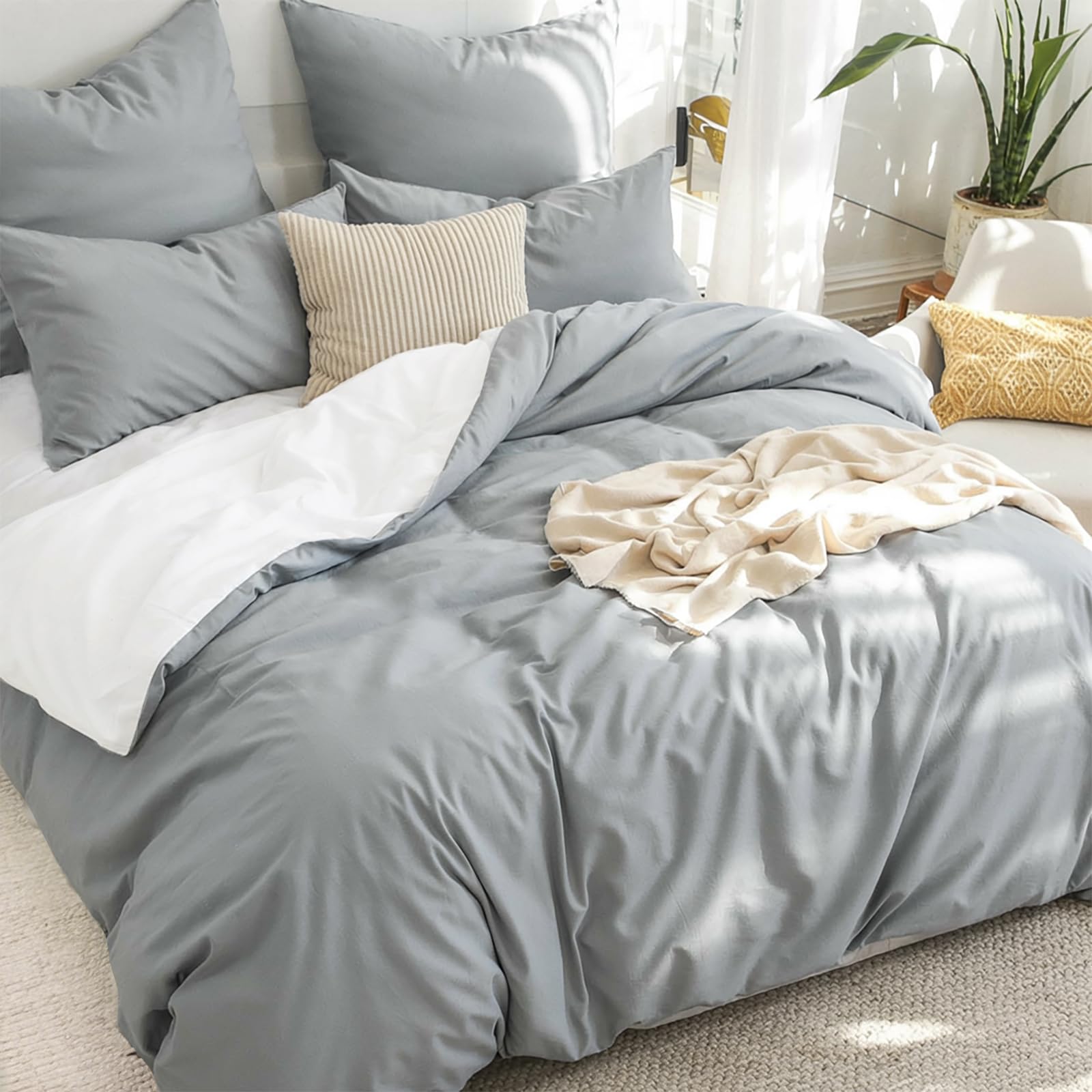 RUIKASI Grey King Size Duvet Cover Sets White - Reversible Grey Duvet Cover Kingsize Bedding Set with Zip, Soft Brushed Microfibre King Bed Duvet Set Quilt Cover with 2 Pillowcases — image 1