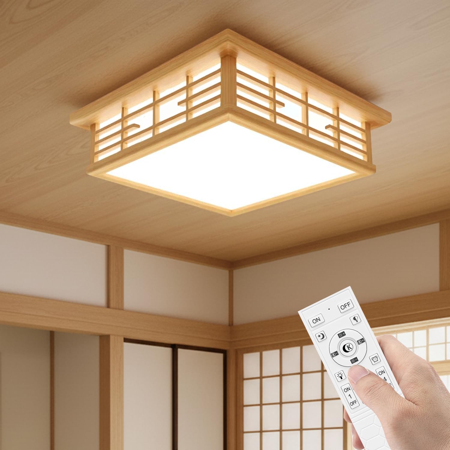 Amazon.co.jp : LED シーリングライト 和風 和室 6~8畳 天然木製
