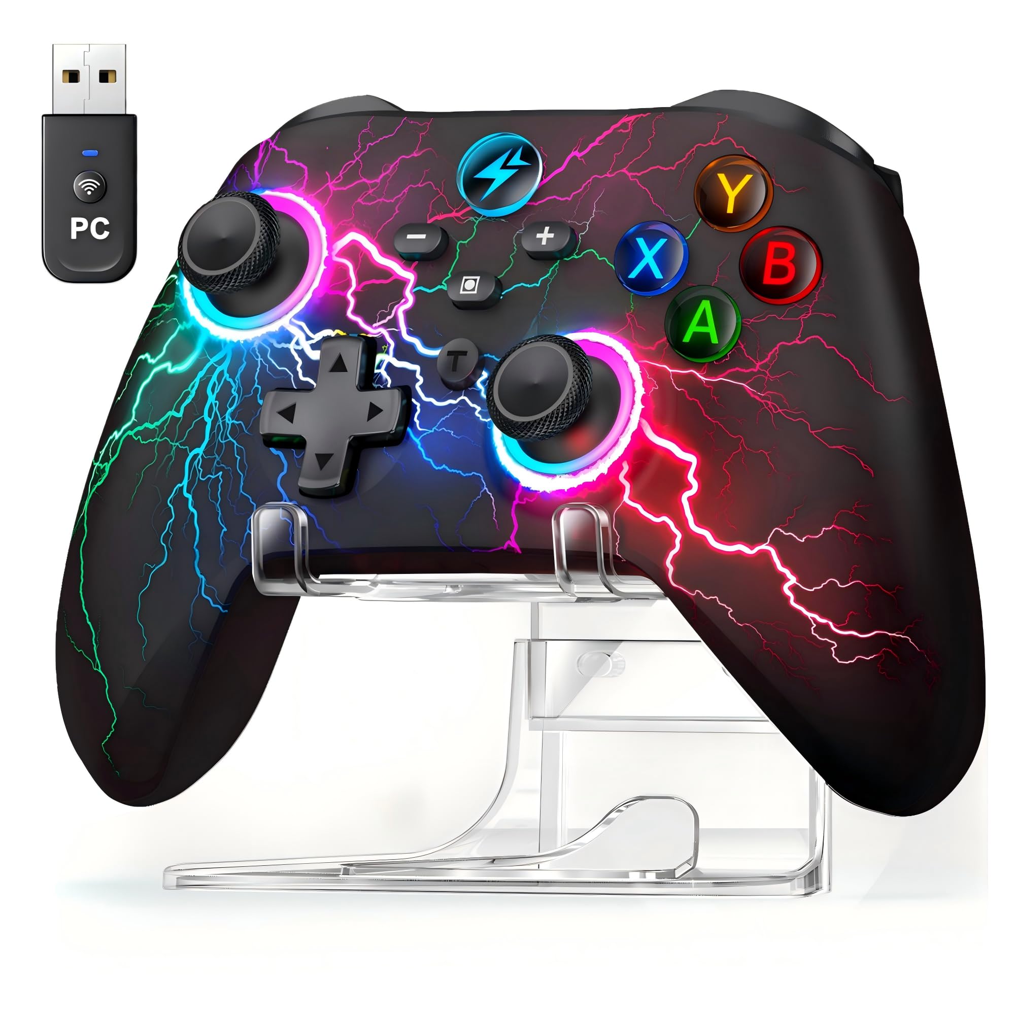 HELLCOOL Controller PC per Windows/Switch 2/Android/IOS, controller wireless per PC da 1000 mAh con frequenza di polling 2,4 G e 1000 Hz cablato, controller di gioco per PC con turbo/vibrazione/staffa