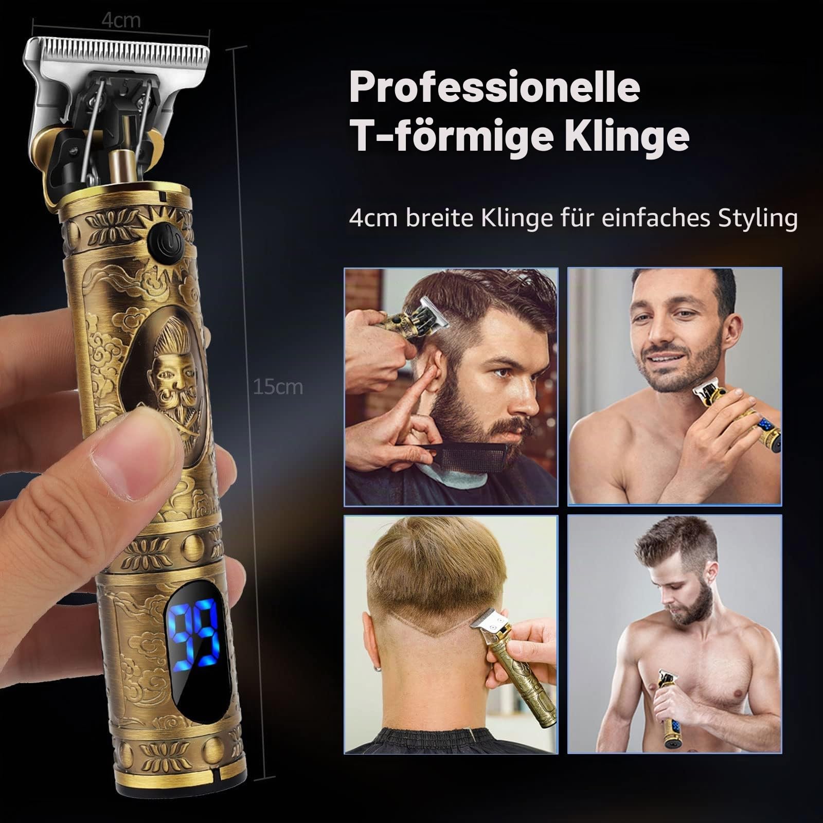 YiLFo Haarschneidemaschine Profi Barttrimmer Herren, Barber Rasierer Herren Elektrisch Haarschneider, Bartschneider Trimmer, LED-Anzeige, Schnurloser Präzisions Konturen Haartrimmer für Friseure