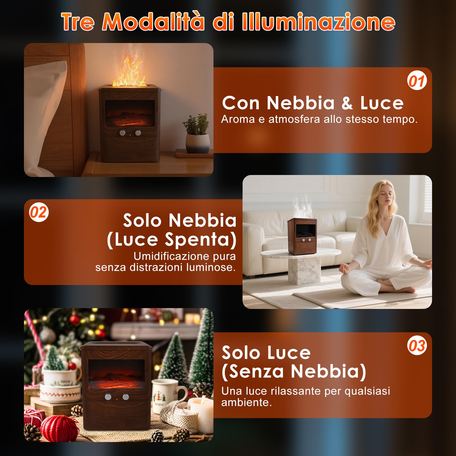 3L Diffusore di Oli Essenziali Fiamma Ultrasuoni Diffusore di Aroma con camino a LED, Aromaterapia Elettrico Profumatore per Ambienti, Casa, Yoga