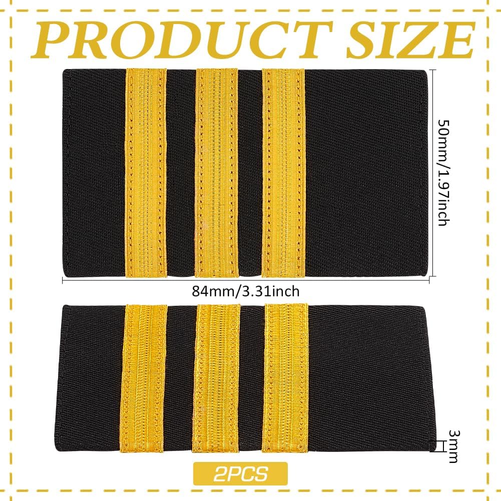 BENECREAT 2PCS Professional Pilot Uniform Epaulets, Epaulets with Three Gold Stripes Captain Shoulder Boards for Pilots Insignia Sliders Halloween Cosplay Dress