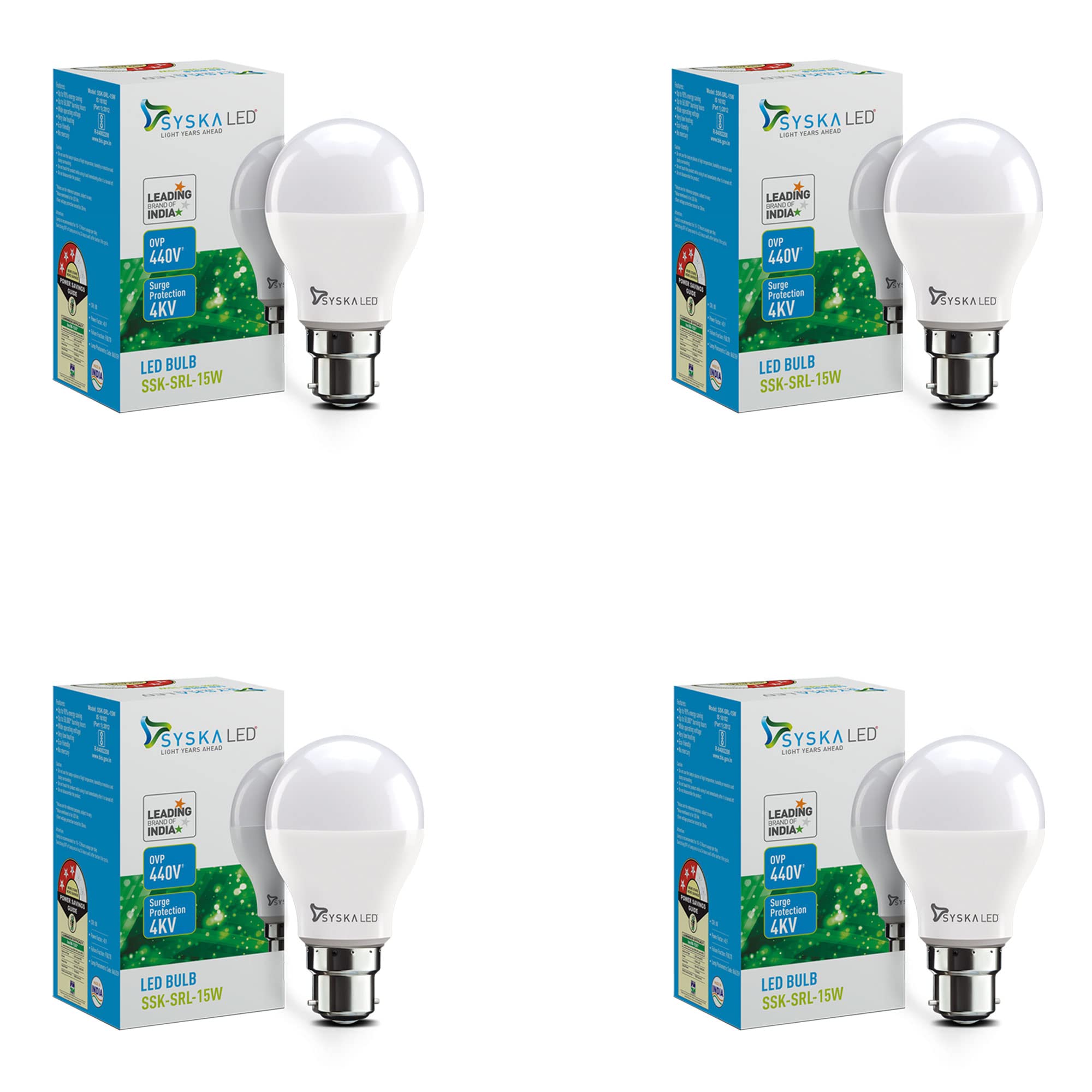 SYSKA SSK-SRL-15W-Base B22 15-Watt Unbreakable,25000 Hr Life Span LED Bulb (Pack of 4, Cool Day Light)-image-35