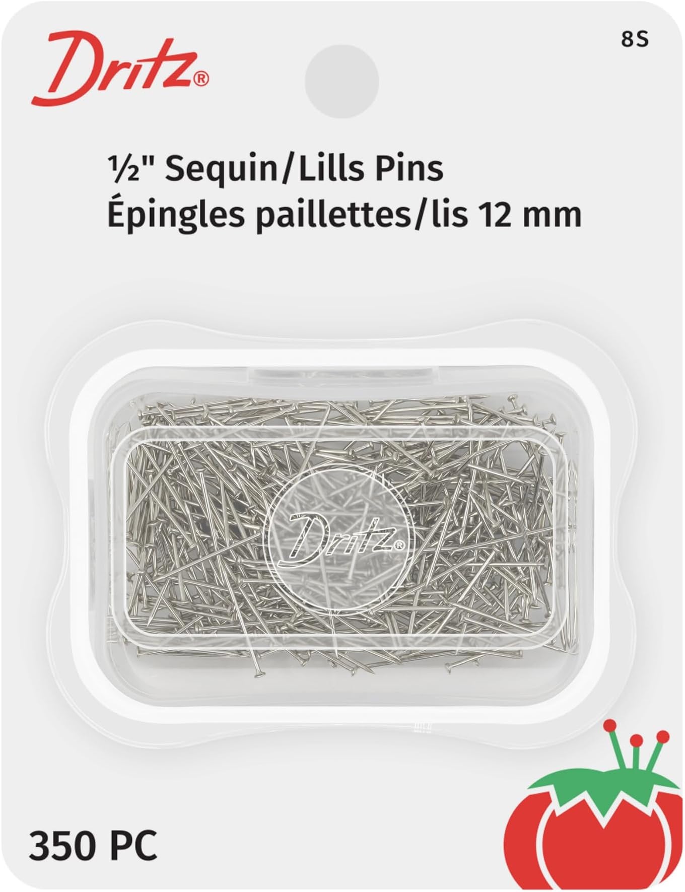 Dritz 8S Sequin/Lills Pins, 1/2-Inch (350-Count),Gray Silver
