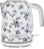 Laura Ashley 1.7L Stainless Steel Electric Kettle - 1500W Rapid Boil, Auto Shut-Off, Boil-Dry Protection, China Rose Design