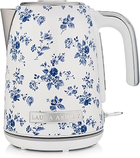 Laura Ashley 1.7L Stainless Steel Electric Kettle - 1500W Rapid Boil, Auto Shut-Off, Boil-Dry Protection, China Rose Design