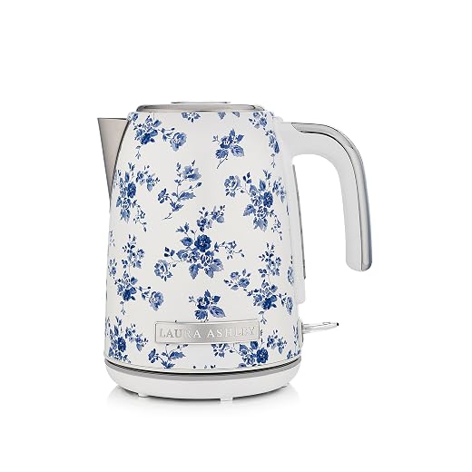 Laura Ashley China Rose Cordless Jug Kettle 1.7 Liter by VQ | Energy Efficient 3KW Rapid Boil Stainless Steel Electric Kettle for Boiling Water | Overheating & Boil Dry Protection Electric Tea Kettle