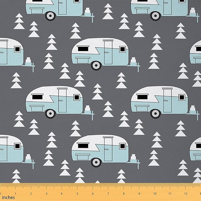 Camper Fabric by The Yard, Camping Theme Fabric by The Yard, Kids Cartoon RV Car