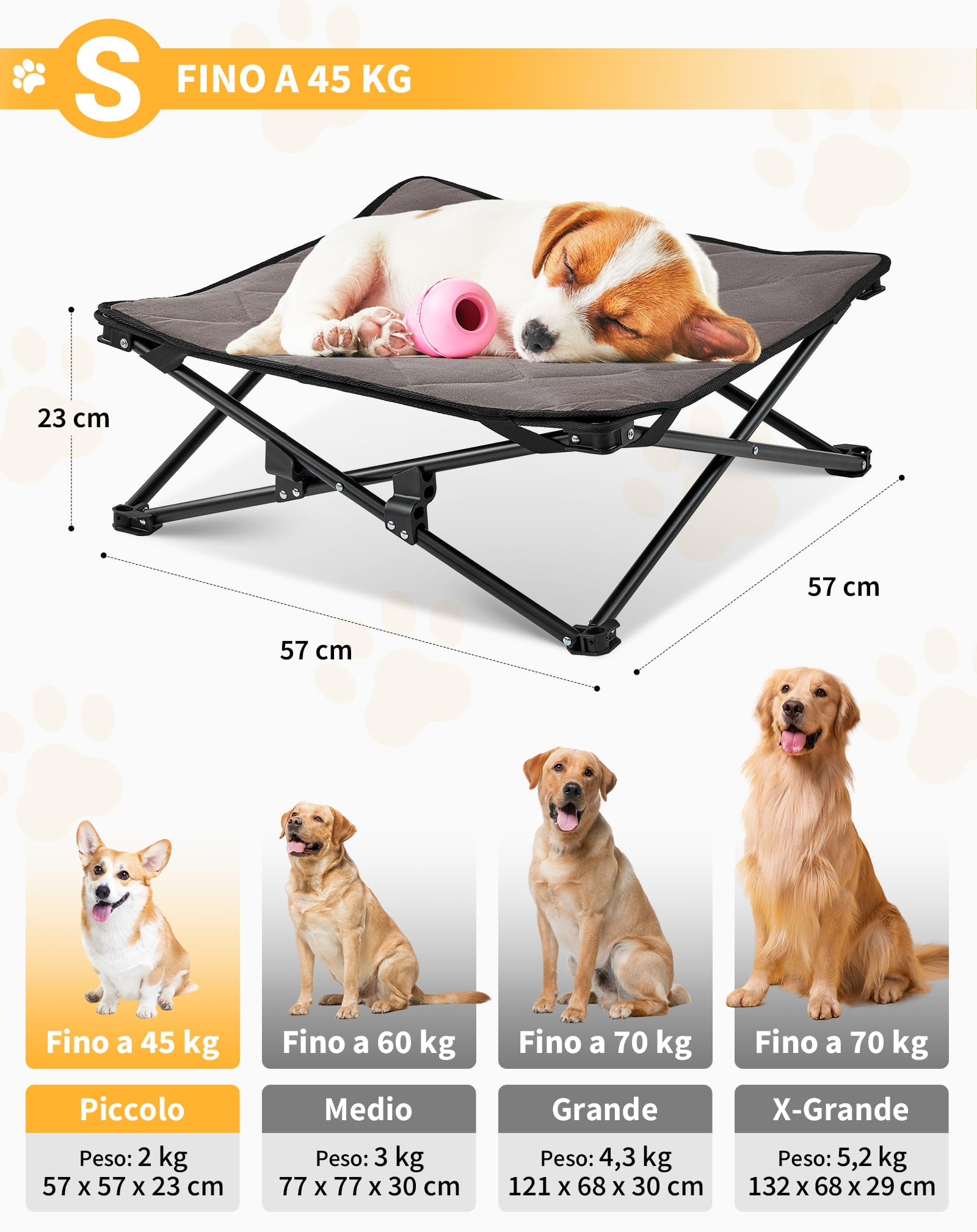 KingCamp Letto Rialzato per Cani con Tappetino Scamosciato Rimovibile, Brandina per Cani Rialzata Pieghevole in Rete Traspirante, Lettino Rialzato Rinfrescante per Gatto, da Giardino Campeggio, S
