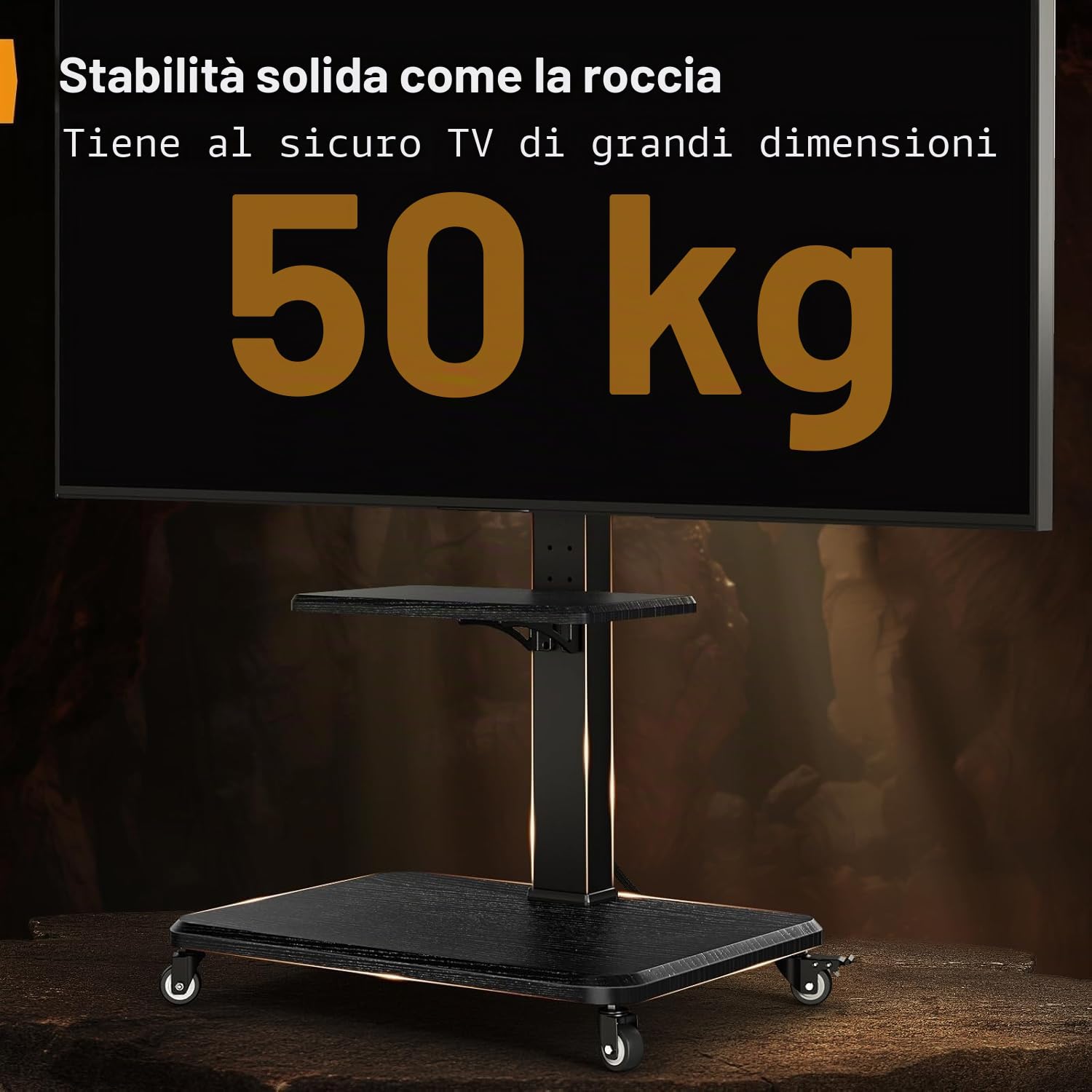 Supporto TV mobile Perlegear, carrello TV inclinabile e girevole per TV da 32 a 65 70 75 pollici fino a 50KG, supporto TV rotante regolabile in altezza con ruote, VESA massimo 600x400 mm