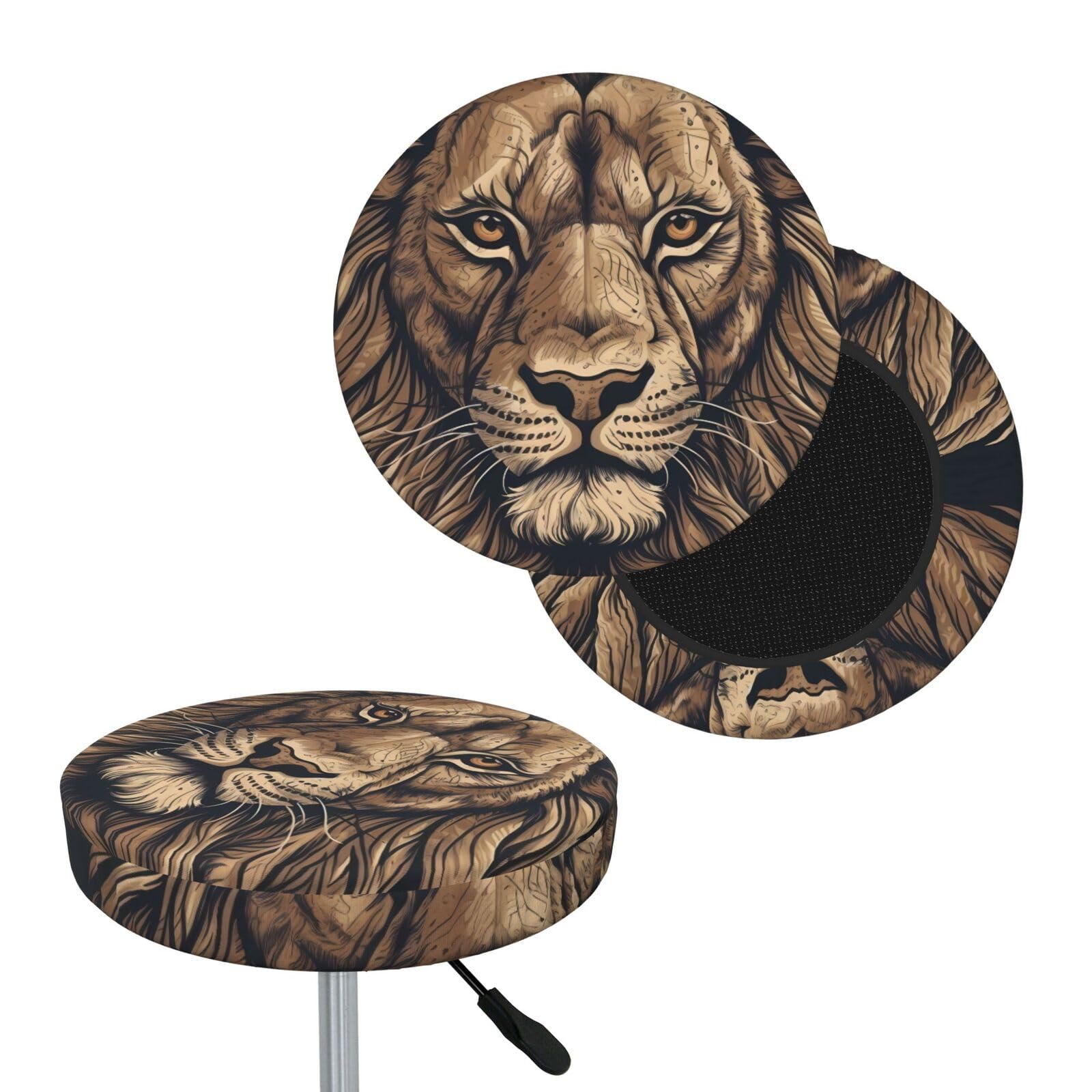 FekiLoot Cartoon Lion Round Bar Stool Covers Stretch Washable Bar Stool Covers Dustproof Slipcover Bar Chair Covers with Elastic Band for Bar Kitchen Living Room Decor 14 Inch