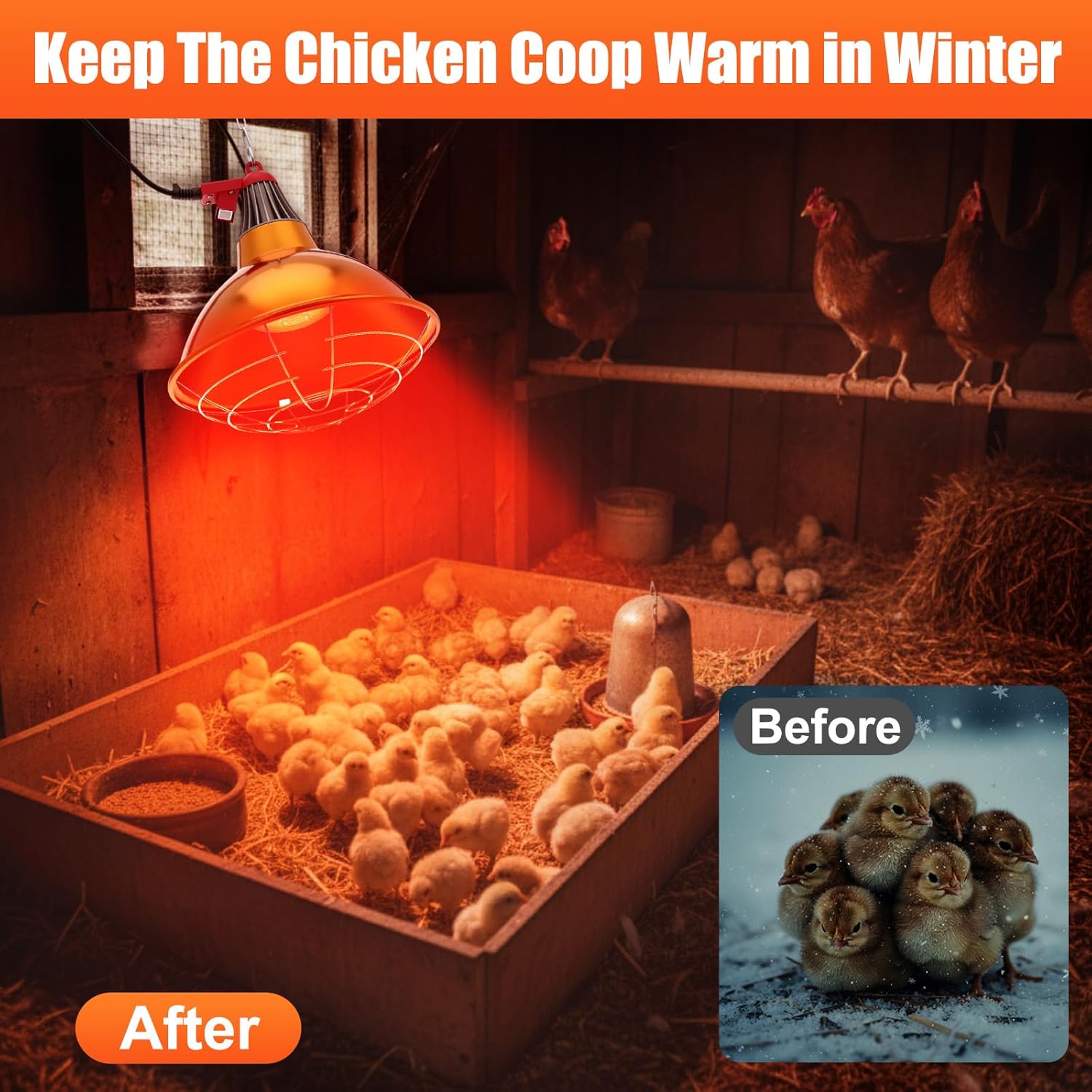 2 Set 400W Winter Chicken Coop Heater, Chicken Warming Lampshade with 150W Infrared Red Heat Bulb, Carbon Fiber Hanging Light Heated for Livestock, Chicks, Rabbit or Ducklings