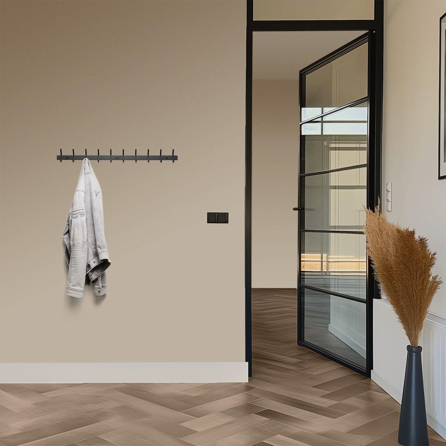 TOJ Living Wandgarderobe - 78CM - 20 Haken - Kleiderhaken - Garderobenhaken - Kleiderhaken wand - Wandgarderobe schwarz - Garderobenstange wandmontage - Wandhaken garderobe - Edelstahl - Schwarz