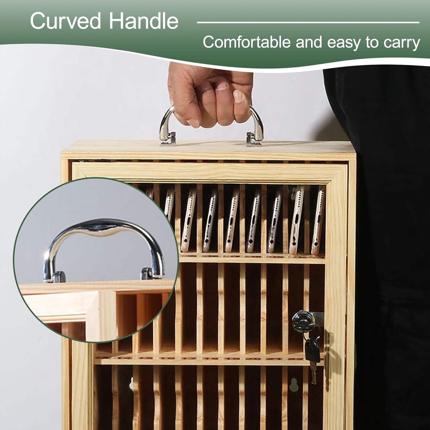 Phone Locker Box Wall Mount Phone Box with Security Lock, Humanized Handle Designcell Phone Box for Classroom Office Gym Exam Storage(29.5 * 21 * 42.9cm/11.6 * 8 * 17in)