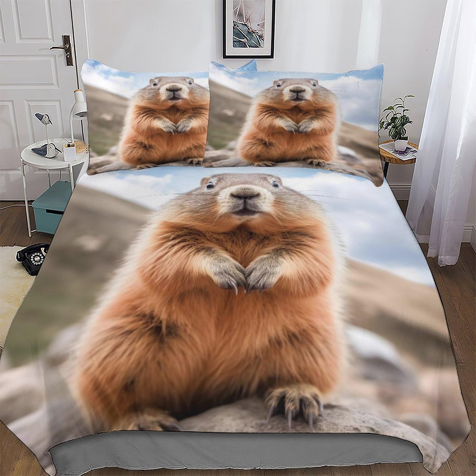 Parure de lit king 220x240 microfibre coton marmotte douce et thermorégulatrice