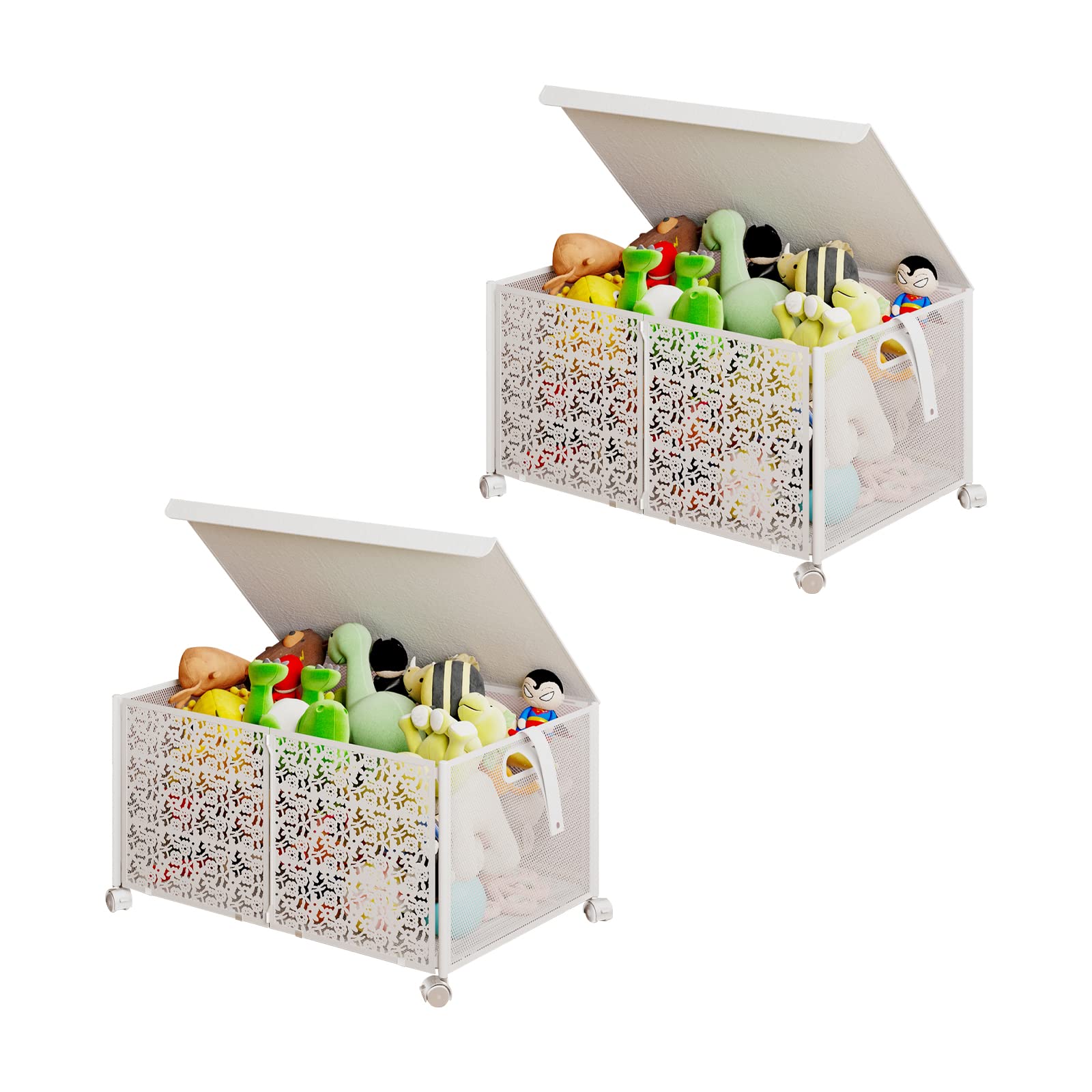 Caja de Almacenamiento de Juguetes Grande con Tapa, Organizador de Juguetes Plegable de Metal con Ruedas para Niños y Niñas, Ropa, Libros, Guardería, Felpa (#4)