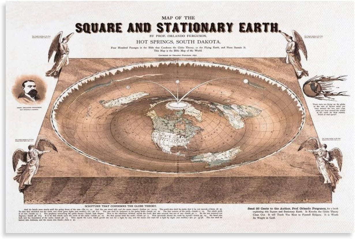 Flat Earth Map. 1893 Square And Stationary Earth Orlando Ferguson - Poster Flat EarthPoster Canvas Living Room Art Poster Bedroom Painting And Wall Art Picture Print Modern Home Decor Poster08x12inch(
