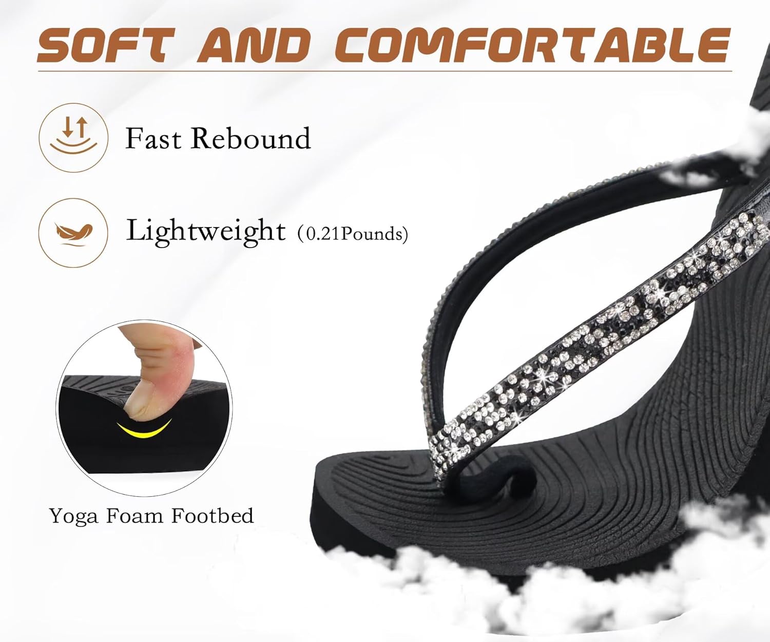 KuaiLu Women's Rhinestone Flip Flops with Comfort Arch Support Yoga Mat Cushion Sandals Fashion Summer Beach Travel Orthotic Walking Thong Sandles Slip on Plantar Fasciitis Indoor Outdoor Shoes - Image 5