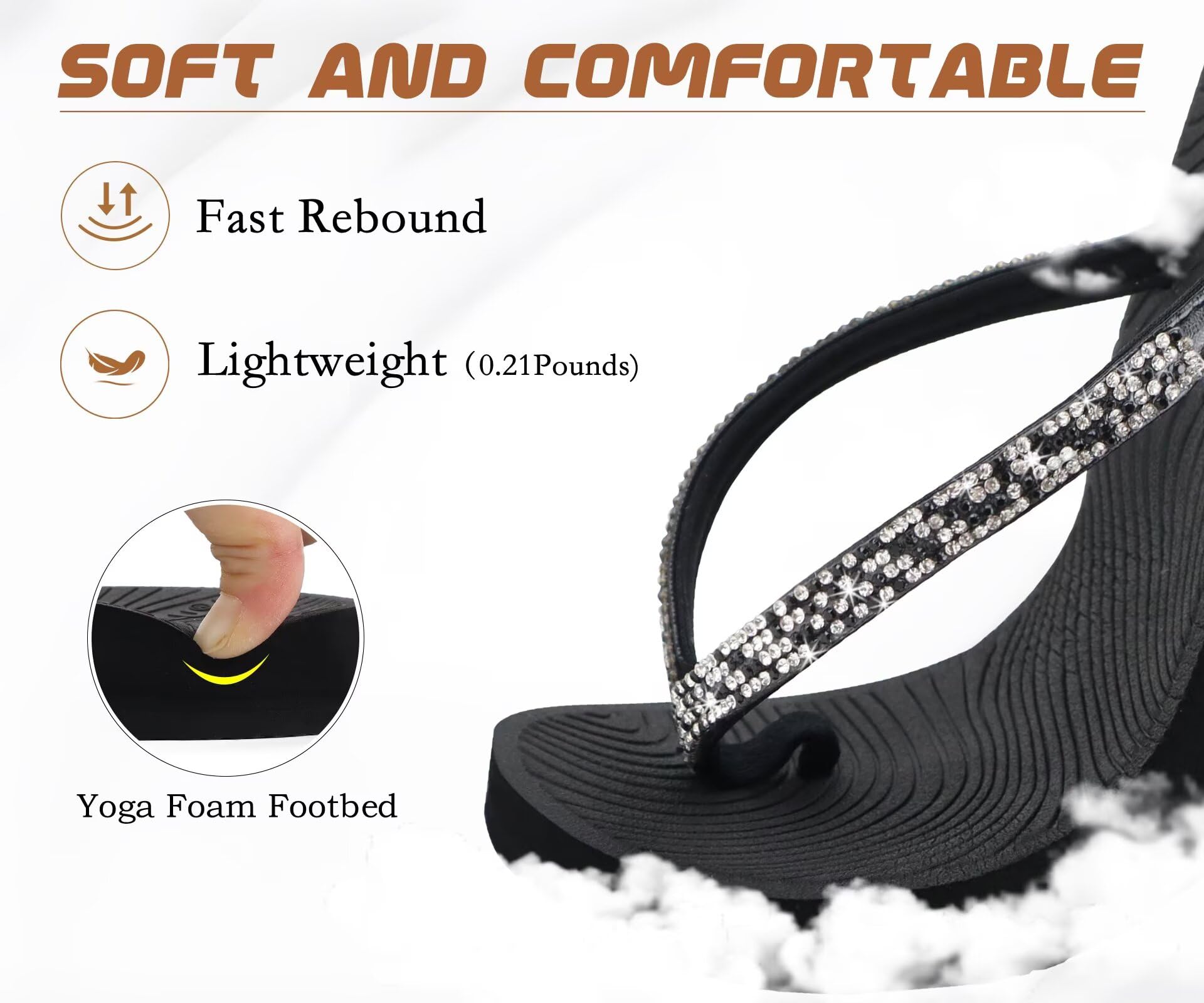 KuaiLu Frauen Strass Flip Flops mit Komfort Bogen Unterstützung Yoga Matte Kissen Sandalen Mode Sommer Strand Reisen Orthotic Walking Thong Sandles Slip auf Plantar Fasciitis Indoor Outdoor Schuhe