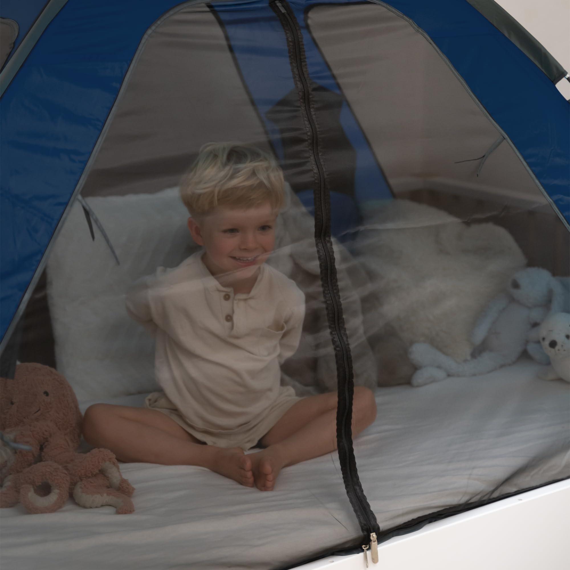 Deryan Tenda da letto – Mosquitera para Cama Doble – Mosquitera – Compacta y Ligera – 200 x 90 x 100 cm – Mosquitera para Cama y mosquitera de Viaje con Bolsa de Transporte - Azul Marino