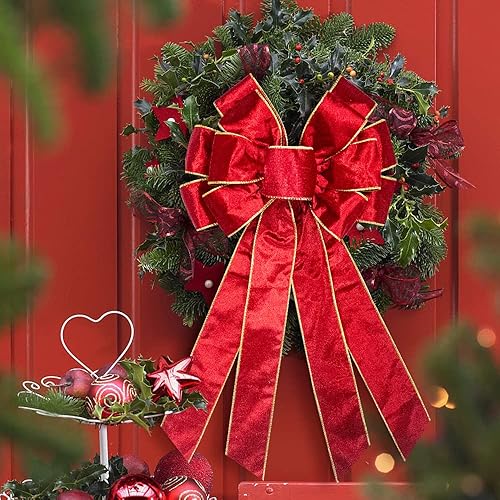 Vista 11 de On-Airstore Lazos grandes para corona de Navidad, palabras navideñas, lazos de cinta de terciopelo para coronas, lazos grandes para decoración