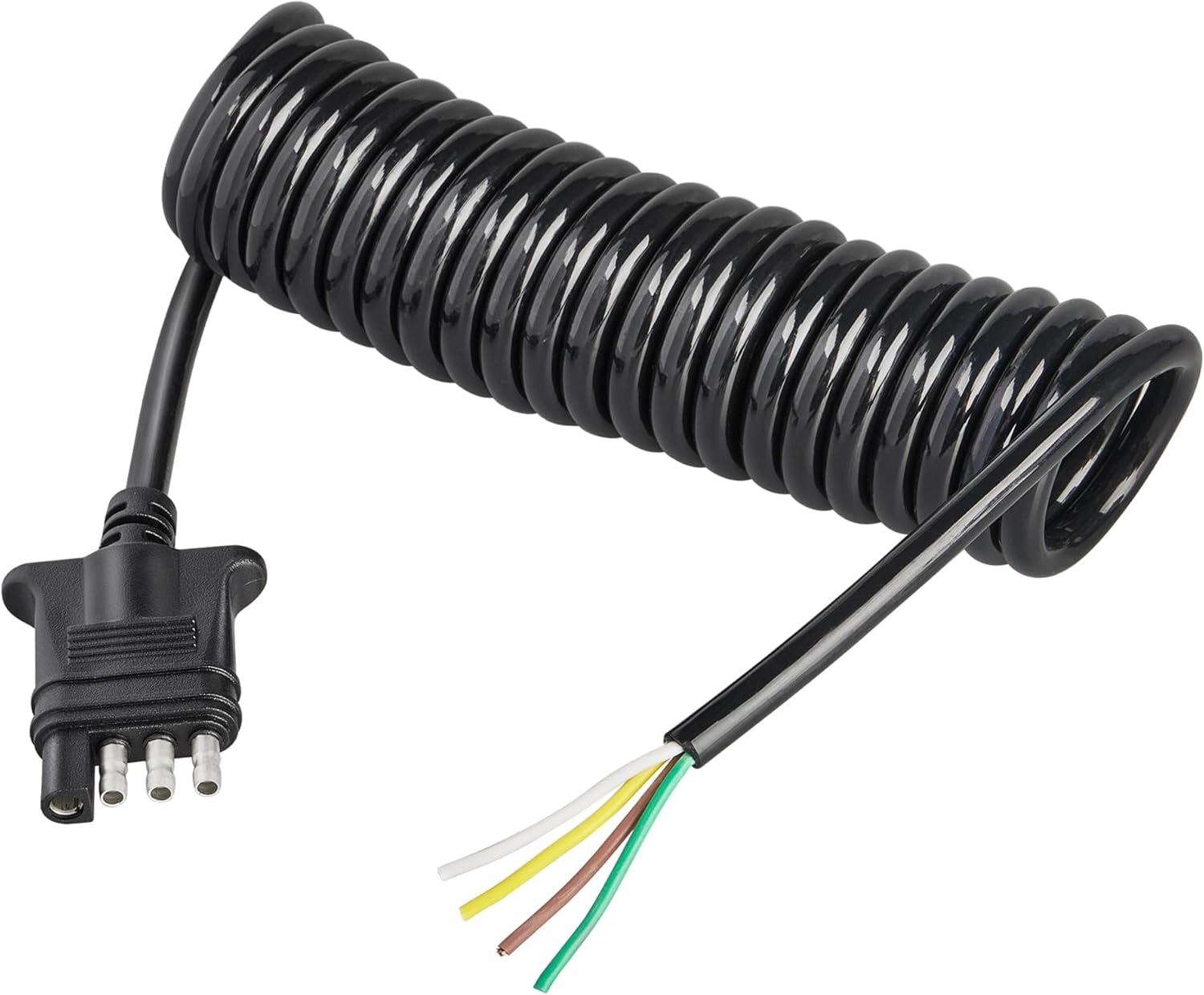 Oyviny 4 Way Flat Trailer Wiring Harness Coiled Cable 10.5 Feet, Stretchable 4 Pin Trailer Extension Wiring with PU Jacket Protected Color-Coded Pure Copper Wires