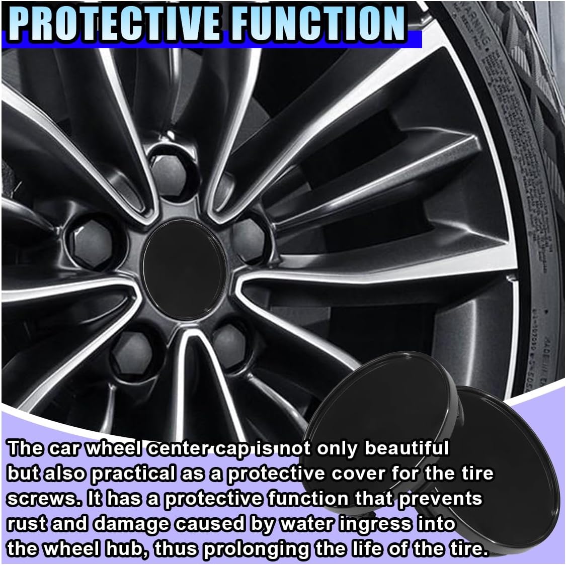 4PCS Car Wheel Center Cap, ABS Snap-in Wheel Hub Cap with 54mm/2.13'' Outer Diameter, 51mm/2'' Inner Diameter, Universal Rim Center Hub Caps Cover Accessories for Car Truck SUV (Black)