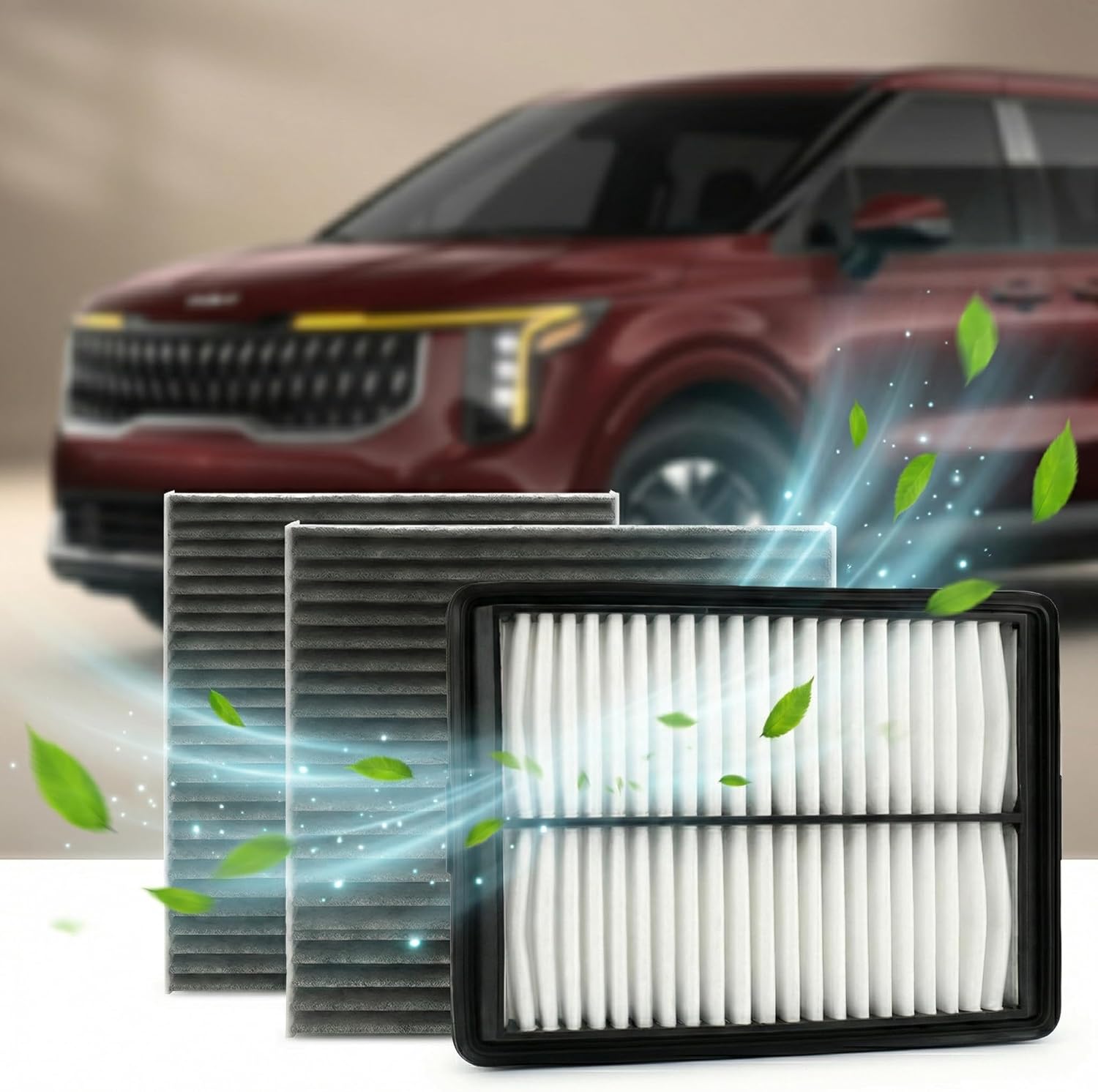 Engine & Cabin Air Filter Kit for Kia Carnival Hybrid 2026 2025 (Only Fit Hybrid) (Cabin Filters Located Rear under the Hood & Glove Box)