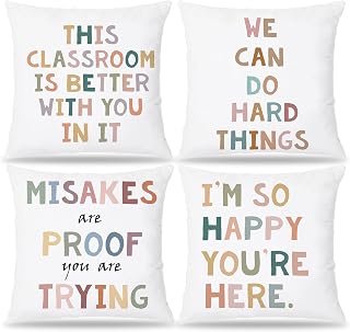 Classroom Pillow Covers 18x18, 'We Can Do Hard Things' Design, Boho Classroom Decor, Set of 4