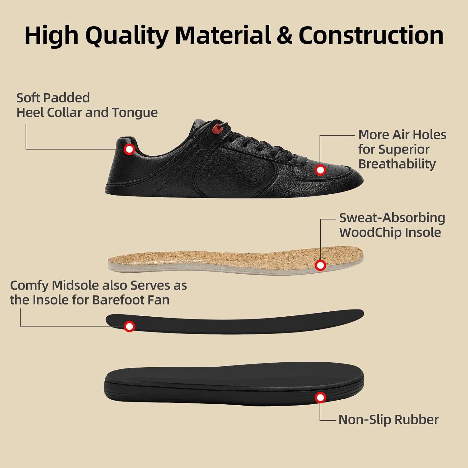 Pulltop Barefoot Wide Toe Box Shoes for Men - Minimalist Barefoot Dress Shoes Sneakers Zero Drop Slip on Walking Non Slip Shoes for Men - Image 5