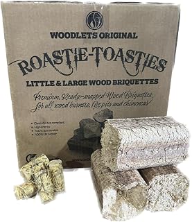 1 x Box of Roastie Toasties Premium Wood Briquettes & 5 Eco Firelighters - Easy to Use & Store - 100% Sustainable - Fuel Wood Burner Stoves BBQ Barbecue Open Fires Chimeneas Firepits