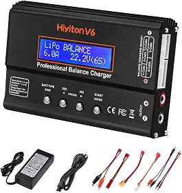 Carregador de bateria Lipo, carregador de bateria Hiyiton RC carregador de bateria carro RC carregador de equilíbrio descarregador para 1-6S Lipo Li-ion NiMH NiCD Li-Fe com conectores Tamiya XT60 Deans Futaba