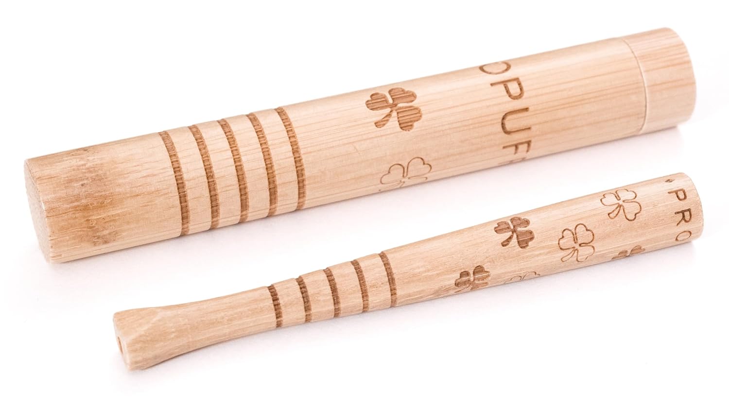 Handcrafted Bamboo Wood Cigarette Holder Set with Storage Tube – 4" Stylish Mouthpiece – Portable & Hygienic Accessory with Elegant Design (Lucky Shamrock Clover)
