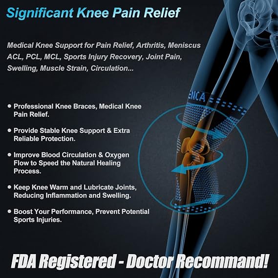 NEENCA Professional Knee Brace for Pain Relief, Medical Knee Support with Patella Pad & Side Stabilizers, Compression Knee Sleeve for Meniscus Tear, ACL, Joint Pain, Runner, Workout (Blue, -Large)