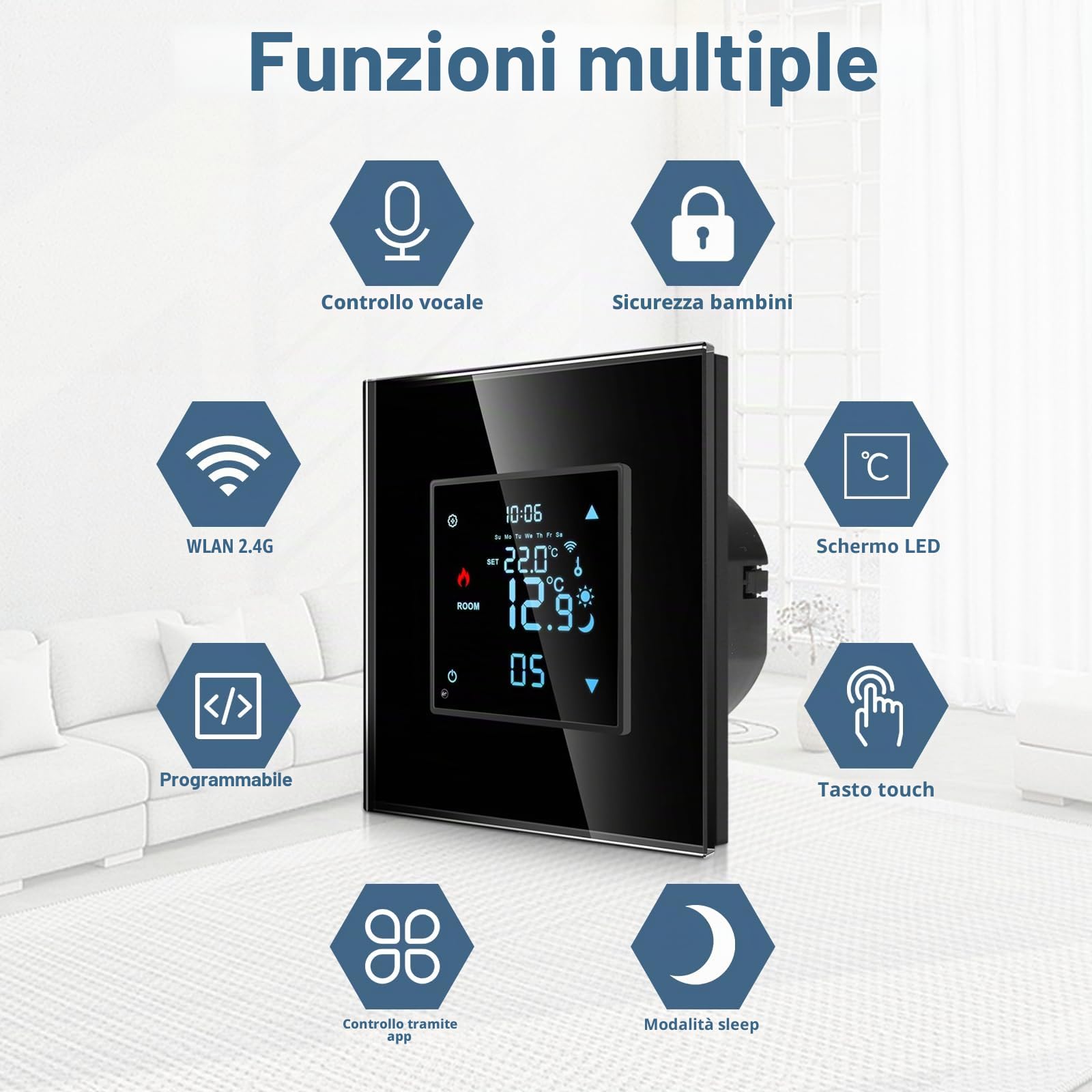 CNBINGO Termostato intelligente da incasso con sonda, termostato digitale per acqua, riscaldamento a pavimento e caldaia, compatibile con Alexa e Google Assistant, controllo vocale, nero con cornice